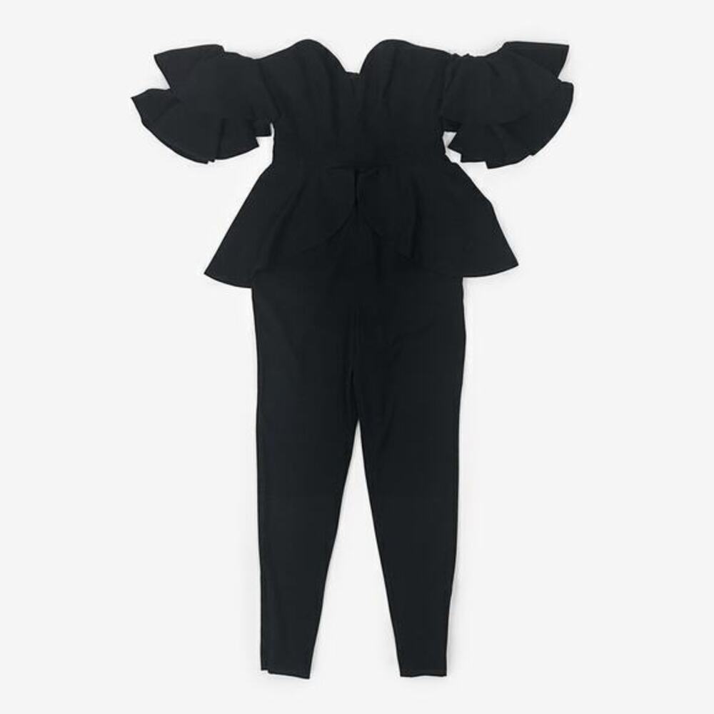 Fame And Partners Perry Jumpsuit Size 2 Black Off-the-Shoulder Skinny Leg